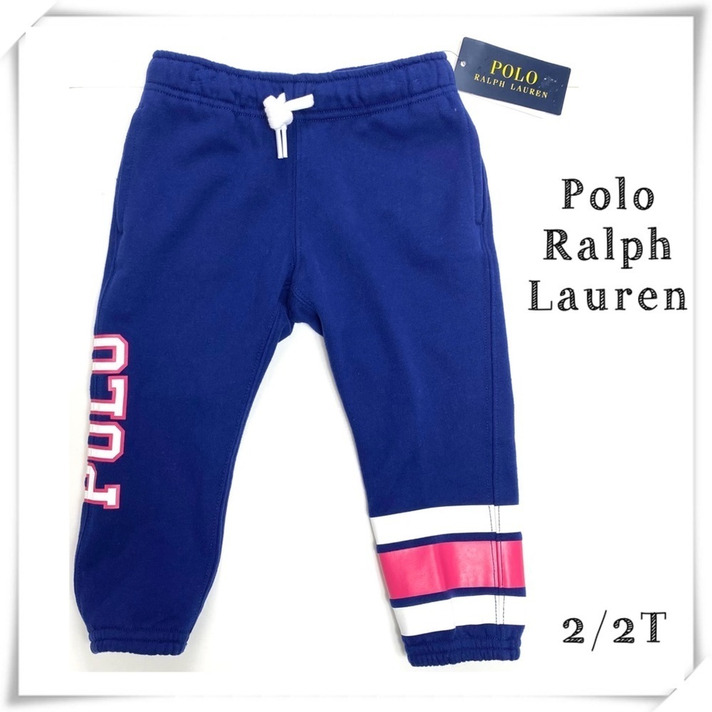 POLO Ralph Lauren Spell Out Logo Fleece Joggers Pants in Blue Size 2 Brand New
